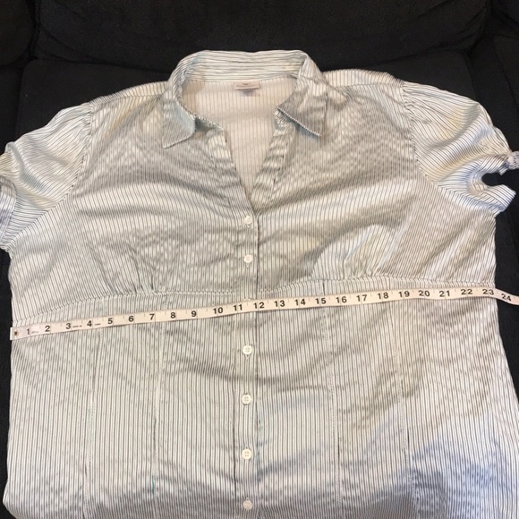 Worthington Striped Cotton Blend Blouse Button Front Short Sleeves Round Hem-2X - Picture 12 of 13